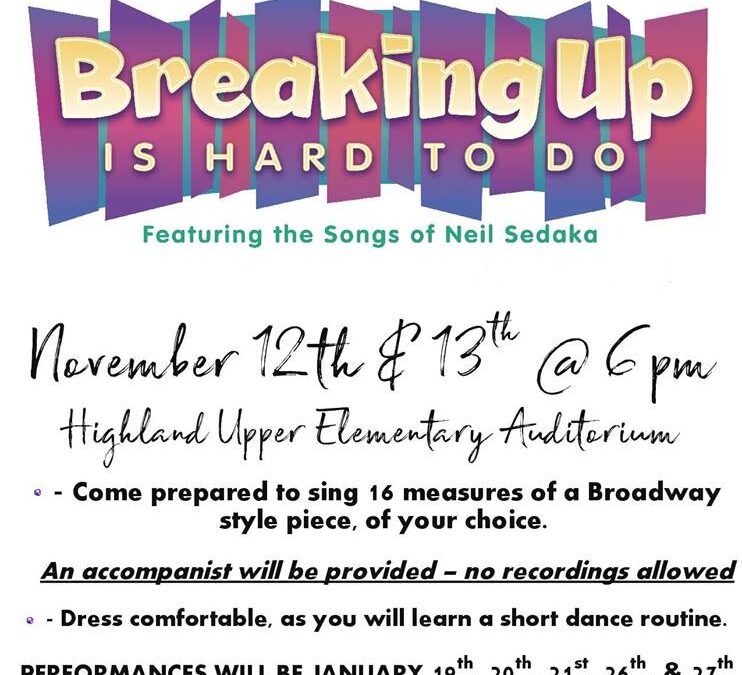 Auditions for BREAKING UP IS HARD TO DO (A musical featuring Neil Sedaka songs)